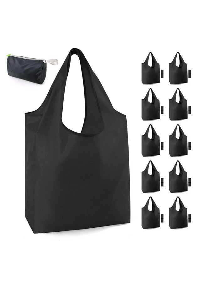 BeeGreen 10 Pack Black Reusable Grocery Bags with Storage Pouch Reusable Shopping Bags Bulk with Elastic Band 50LBS X-Large-Foldable-Washable-Heavy Duty-Waterproof Grocery Tote Bags - Image 1