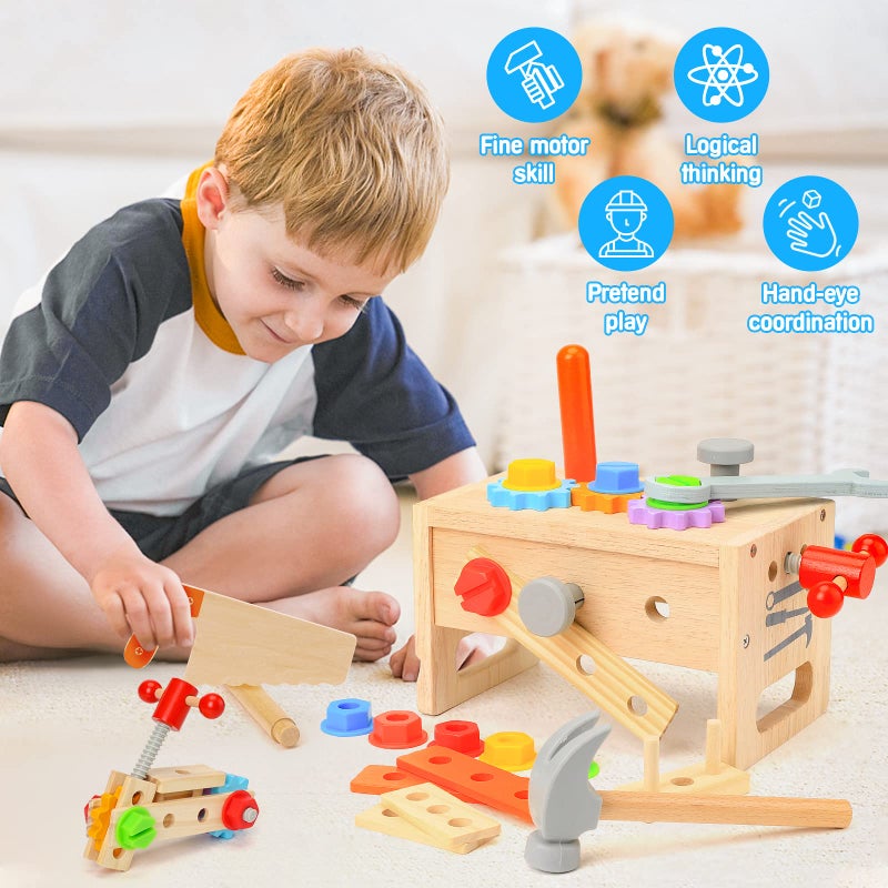 Hieoby Wooden Tool Set for Kids 2 3 4 5 Year Old, 29Pcs Educational STEM Toys Toddler Montessori Toys for 2 Year Old Construction Preschool Learning Activities Gifts for Boys Girls Age 2-4 1-3 - Image 4