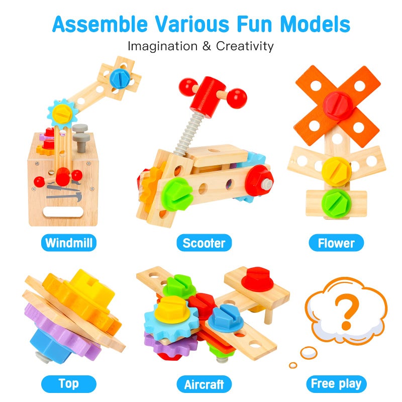 Hieoby Wooden Tool Set for Kids 2 3 4 5 Year Old, 29Pcs Educational STEM Toys Toddler Montessori Toys for 2 Year Old Construction Preschool Learning Activities Gifts for Boys Girls Age 2-4 1-3 - Image 5