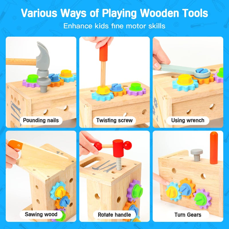 Hieoby Wooden Tool Set for Kids 2 3 4 5 Year Old, 29Pcs Educational STEM Toys Toddler Montessori Toys for 2 Year Old Construction Preschool Learning Activities Gifts for Boys Girls Age 2-4 1-3 - Image 3