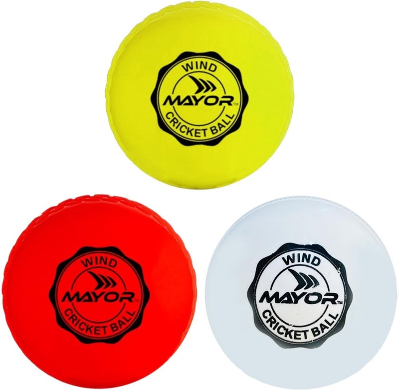 Mayor Cricket Wind Ball for Indoor & Outdoor Street Cricket Rubber Ball (Pack of 3) (Multicolour) - Image 1