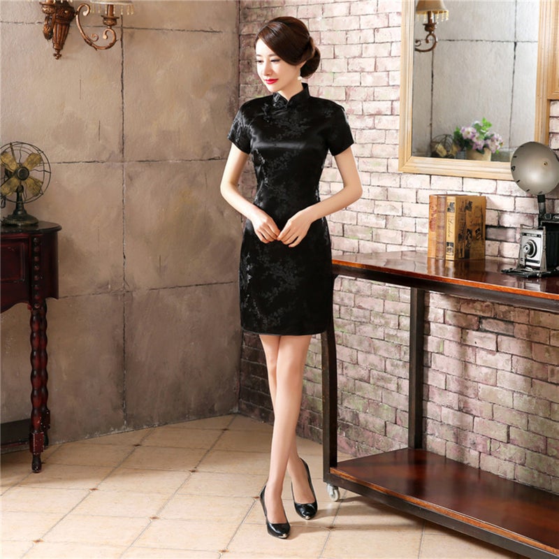 Tang Suit Short Cheongsam Stand Collar Slim Fit Low Slit Daily Banquet Costume Cheongsam - Image 1