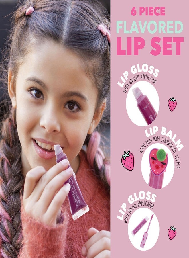 EXPRESSIONS 6pc Lip Set - Strawberry Flavored Lip Gloss & Balm Kit, Fruity Flavored for Girls | Safe and Non-Toxic Gift Set - Image 3
