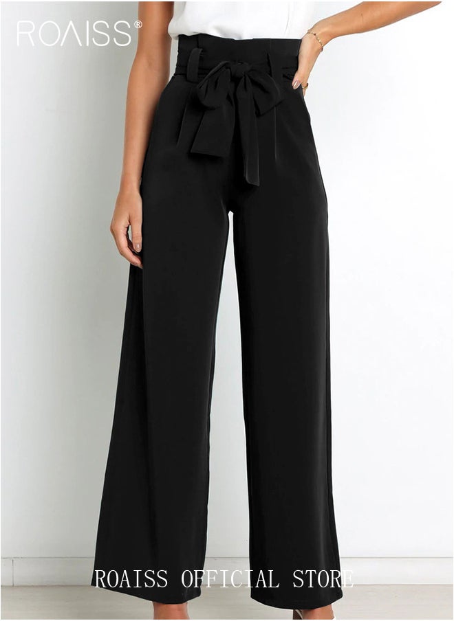 roaiss Women Career Suit Pants with Light Business Style Relaxed Straight Leg Trousers Versatile Wide Leg Long Pants with Waist Belt Perfect for Stylish and Sophisticated Commute  - Image 5