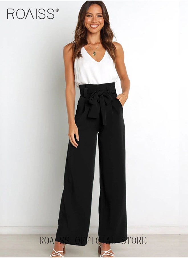 roaiss Women Career Suit Pants with Light Business Style Relaxed Straight Leg Trousers Versatile Wide Leg Long Pants with Waist Belt Perfect for Stylish and Sophisticated Commute  - Image 3