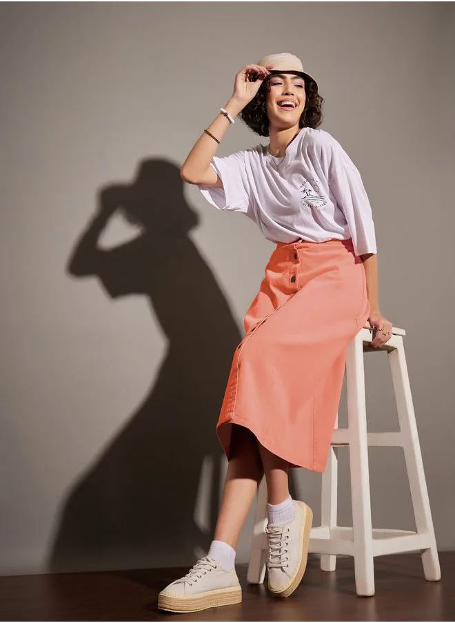 SASSAFRAS Washed Denim A-Line Skirt by Styli