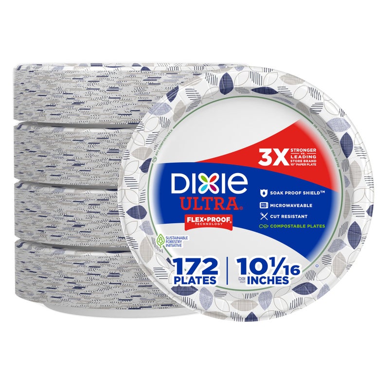 Dixie Ultra Large Paper Plates 10 Inch 172 Count 3X Stronger Heavy Duty MicrowaveSafe SoakProof Cut Resistant Disposable Plates For Heavy Messy Meals