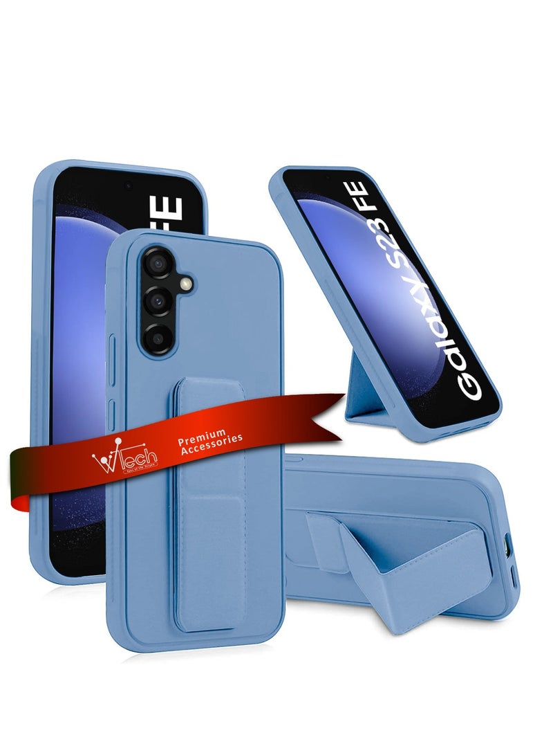 Wtech Hand Grip And Multi Stand Magnetic Car Mount Kickstand Finger Strap Case Cover For Samsung Galaxy S23 FE 5G 2023 Sky Blue - Image 1
