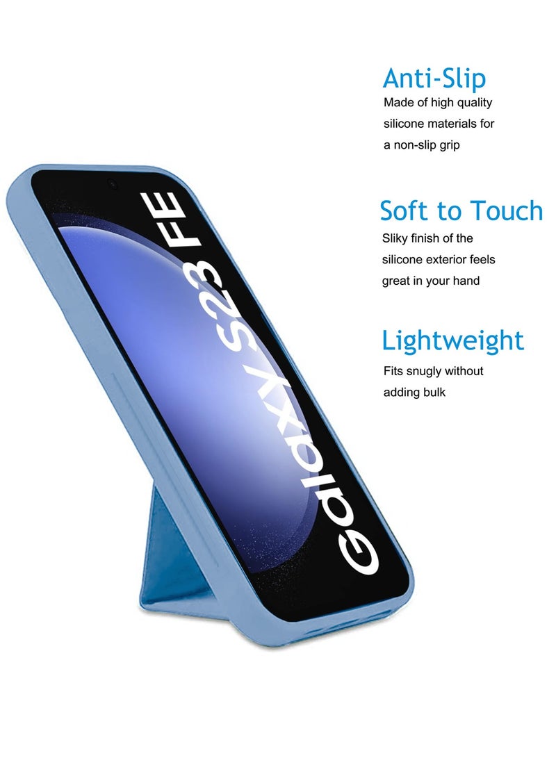 Wtech Hand Grip And Multi Stand Magnetic Car Mount Kickstand Finger Strap Case Cover For Samsung Galaxy S23 FE 5G 2023 Sky Blue - Image 5