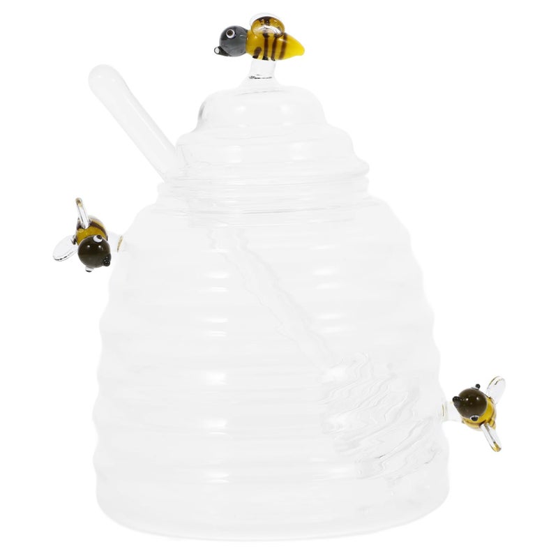 High Borosilicate Glass Honey Pot With Dipper Stick Kitchen Syrup Dispenser Food Storage Jar - Image 2