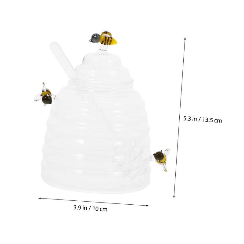 High Borosilicate Glass Honey Pot With Dipper Stick Kitchen Syrup Dispenser Food Storage Jar - Image 3