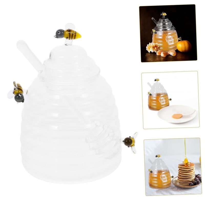 High Borosilicate Glass Honey Pot With Dipper Stick Kitchen Syrup Dispenser Food Storage Jar - Image 5
