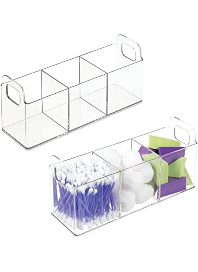 SMARTPOINTS Acrylic 3-Compartment Bathroom Organizer Storage Bin - Divided Makeup Caddy and Hair/Beauty Product Holder Tray - Perfect for Vanity, Counter, and Cabinet - Lumiere Collection, 2 Pack  - Image 1