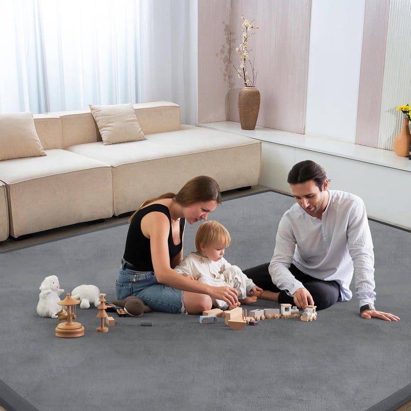 ILPEOD Baby Play Mat 1.2" Thick Memory Foam Nursery Rug - 4’11” X 3’28” Non-Slip Crawling Mat (Grey) - Image 3