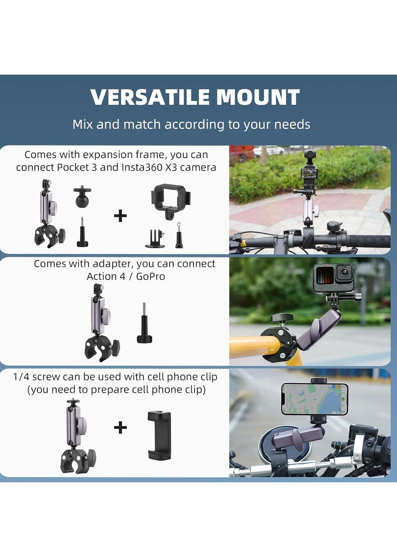 Oasisgalore Aluminum Camera Mount for Bike and Motorcycle, Compatible with Insta360, DJI Osmo Pocket 3, GoPro and More  - Image 2