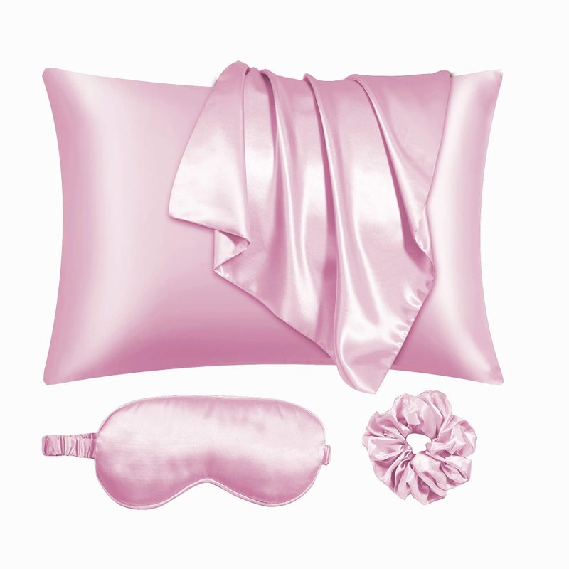 URLINENS Satin Pillowcase for Hair and Skin Vegan Silk Pillowcase Set2 Pink Satin Pillowcases 1 Eye Mask 1 ScrunchieLuxury Sleep Set Silky Standard Satin Pillow Cases with Envelope Closure