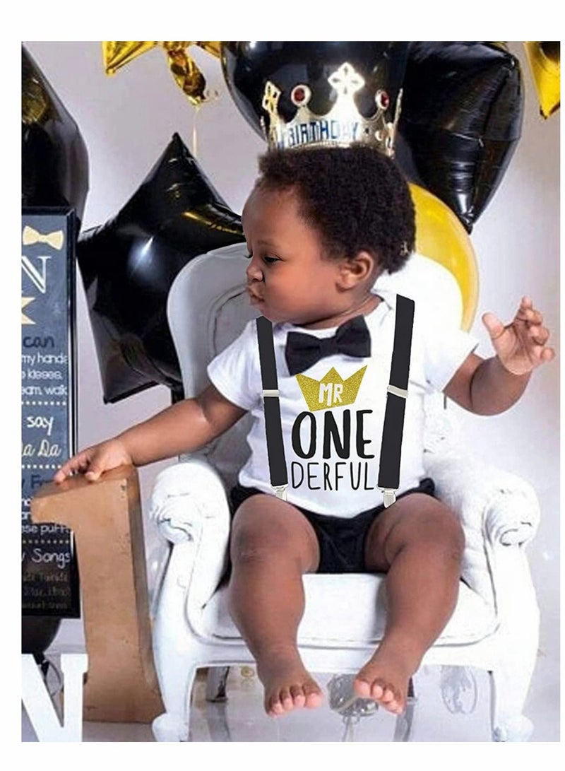 Baby Boys First Birthday Outfit, Size 80 Baby Boy Outfit, Formal Suit Gentleman Romper Bow-tie Pants Outfits Set - Image 2