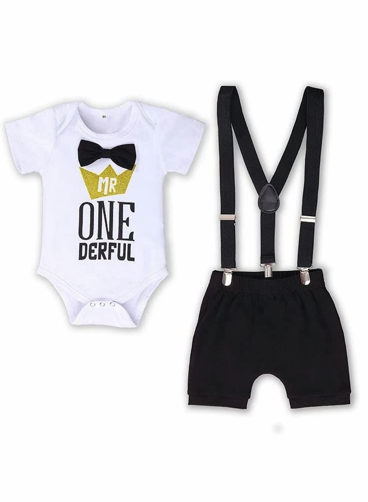 Baby Boys First Birthday Outfit, Size 80 Baby Boy Outfit, Formal Suit Gentleman Romper Bow-tie Pants Outfits Set - Image 1