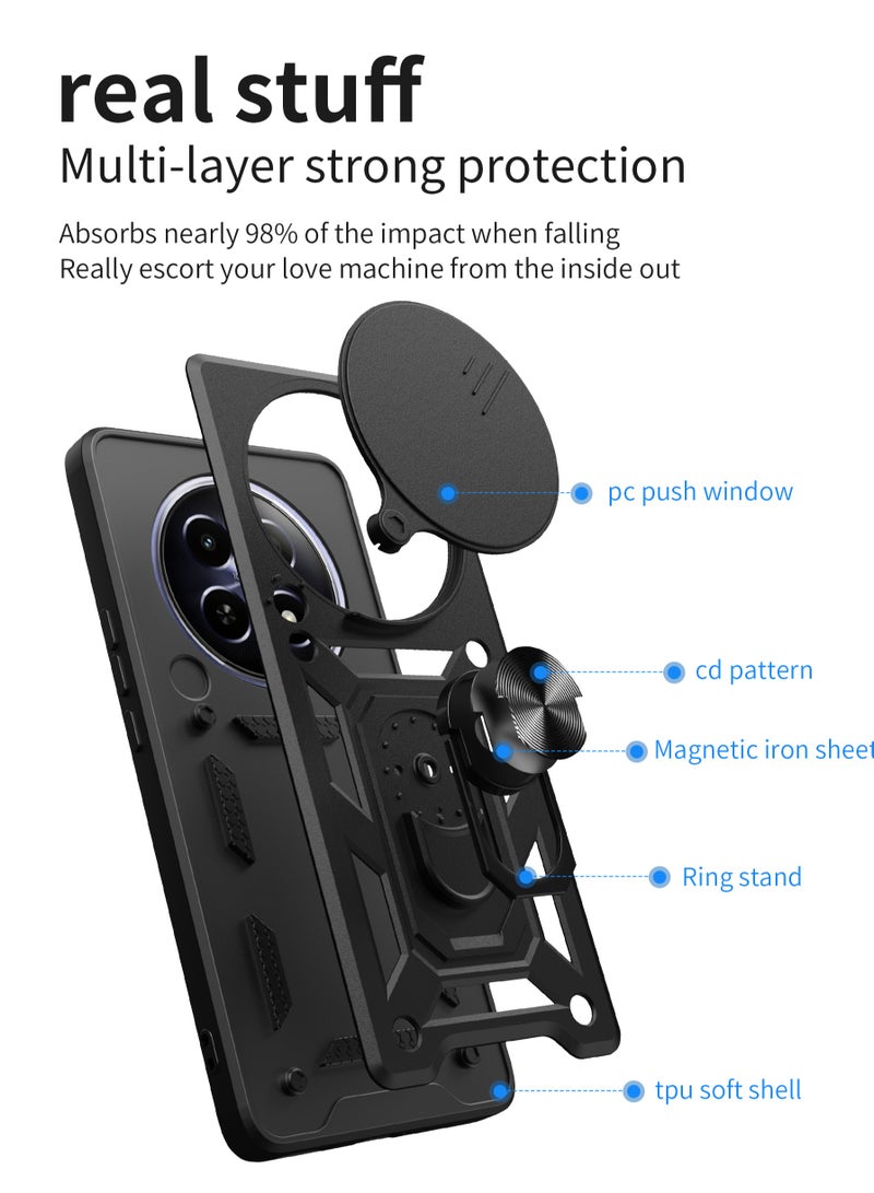 جراب حمايه ويندو مقاوم للصدمات وحمايه للكاميرا مزود بدبله معدنيه متوافق مع Realme 12x  / Realme 12 5G (اسود)