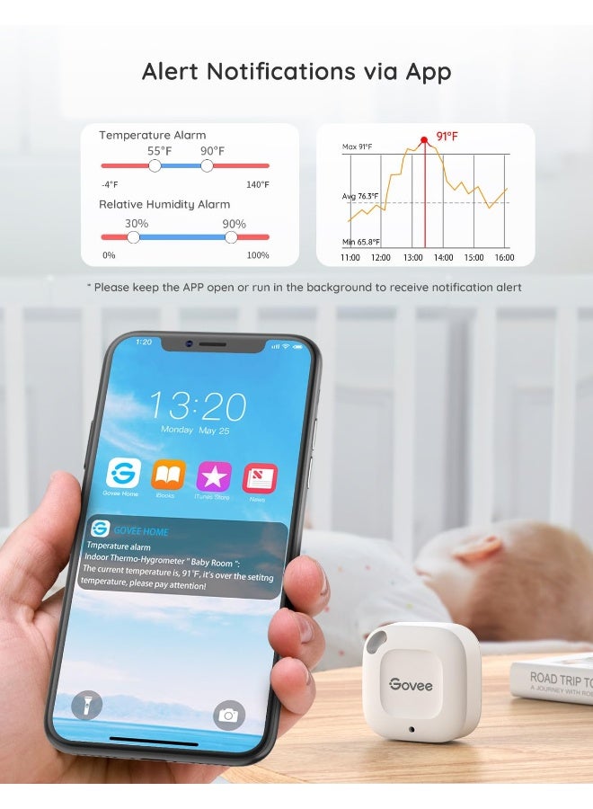 Govee Bluetooth Hygrometer Thermometer Wireless Thermometer Mini Humidity Sensor with Notification Alert Data Storage and Export 262 Feet Connecting Range 3 Pack - Image 3