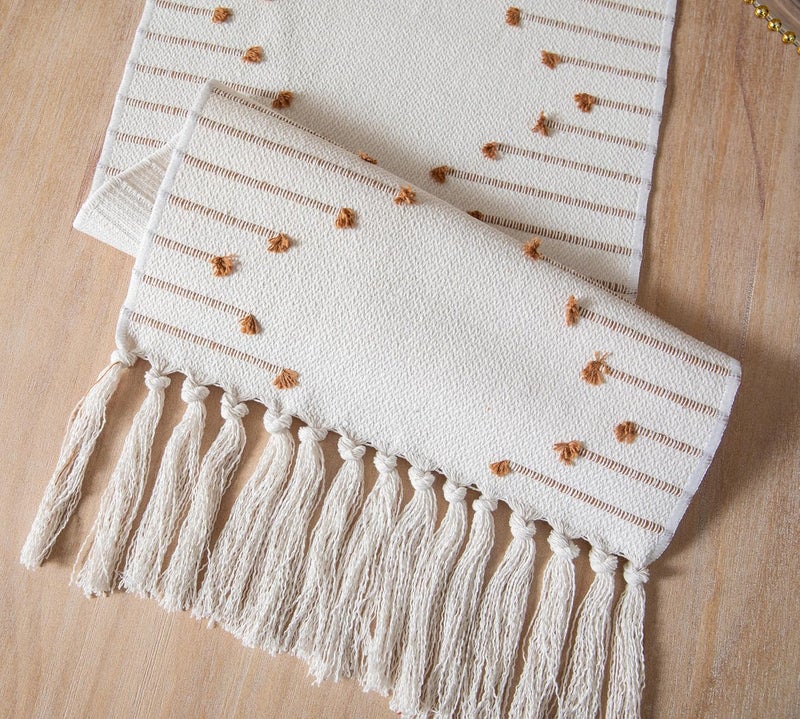 Caflife Boho Table Runner 13 x 72 Inch Long Natural Cotton Woven Runner with Tassels for Home Dining Table décor, for Modern Farmhouse Decor Coffee Table Runner, Brown and Beige - Image 5
