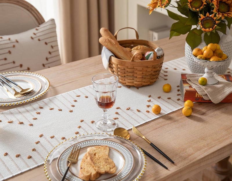 Caflife Boho Table Runner 13 x 72 Inch Long Natural Cotton Woven Runner with Tassels for Home Dining Table décor, for Modern Farmhouse Decor Coffee Table Runner, Brown and Beige - Image 3