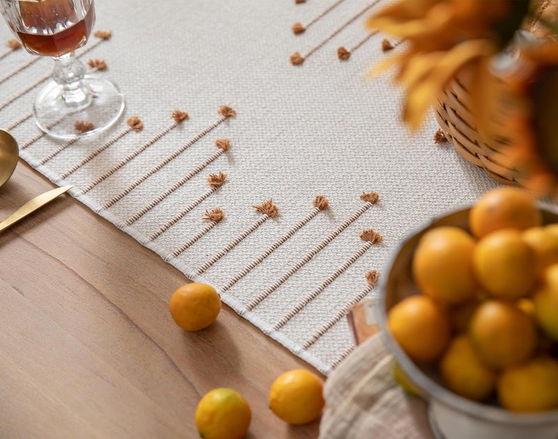 Caflife Boho Table Runner 13 x 72 Inch Long Natural Cotton Woven Runner with Tassels for Home Dining Table décor, for Modern Farmhouse Decor Coffee Table Runner, Brown and Beige - Image 4
