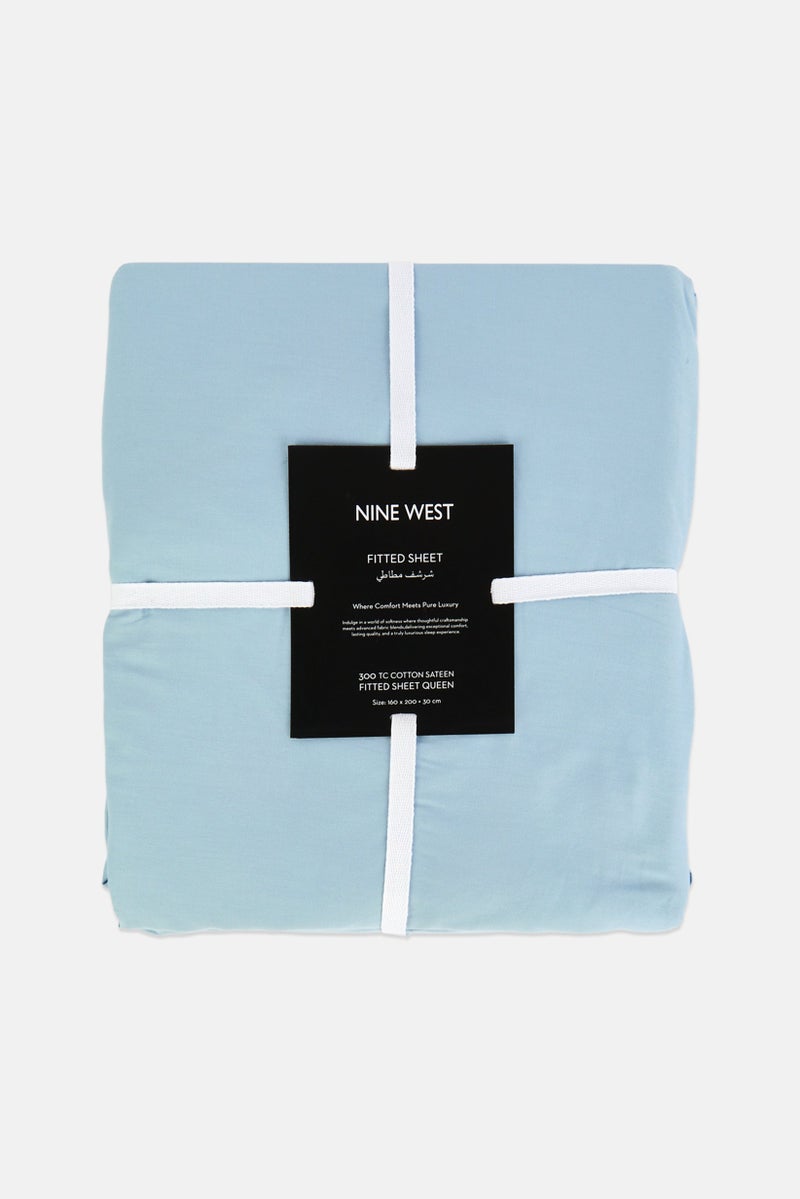 NINE WEST Queen Size Fitted Sheet 160 x 200 cm, Blue - Image 1