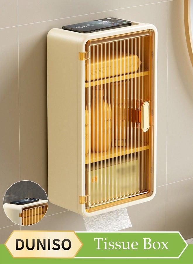 DUNISO Wall Mounted Tissue Box,Bathroom Waterproof Tissue Box, Household Organizer,With Detachable Partition, No Drilling Required，Suitable For Bedrooms, Living Rooms, Kitchens, And Bathrooms, 37 * 12 * 21.5cm  - Image 1