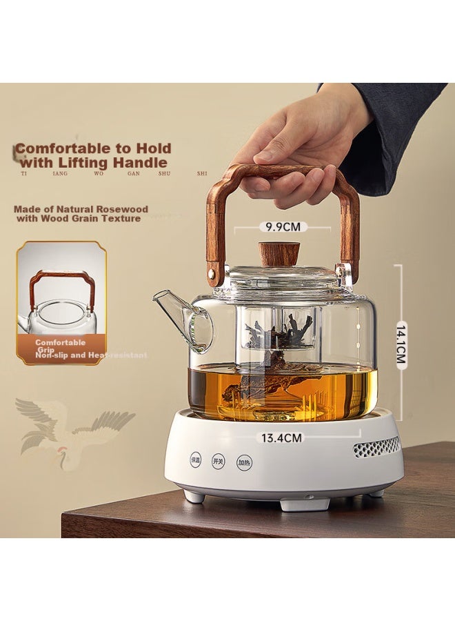 Yihutea Glass Tea Pot Steamer Single Pot Electric Ceramic Stove Water Kettle High Temperature Resistant Home White Tea Lift Handle Tea Brewing Set - Image 1
