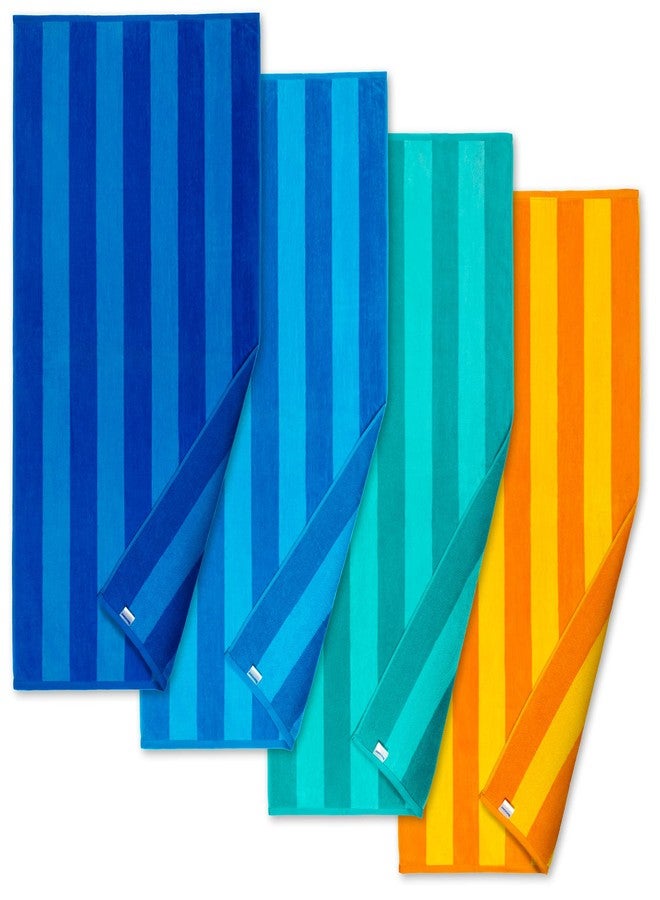 Beachland Soft Beach Towel 30 x 60 inch Cabana Stripe Hotel Pool and Resort - Two Tone Absorbent 100% Cotton (4 Pack, Royal-Tur-Mint-Orange) - Image 2