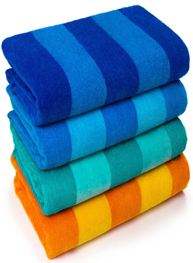 Beachland Soft Beach Towel 30 x 60 inch Cabana Stripe Hotel Pool and Resort - Two Tone Absorbent 100% Cotton (4 Pack, Royal-Tur-Mint-Orange) - Image 1