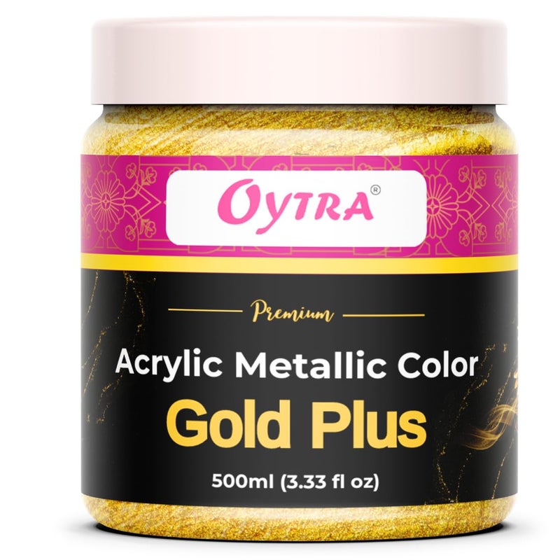 Oytra Metallic Acrylic Paint Gold Color 500 ml Metal for Professionals Artist Hobby Painters DIY Art and Craft Set Painting Drawings on Canvas Glass Wood Wall Car Rock Steel Surfaces - Image 1