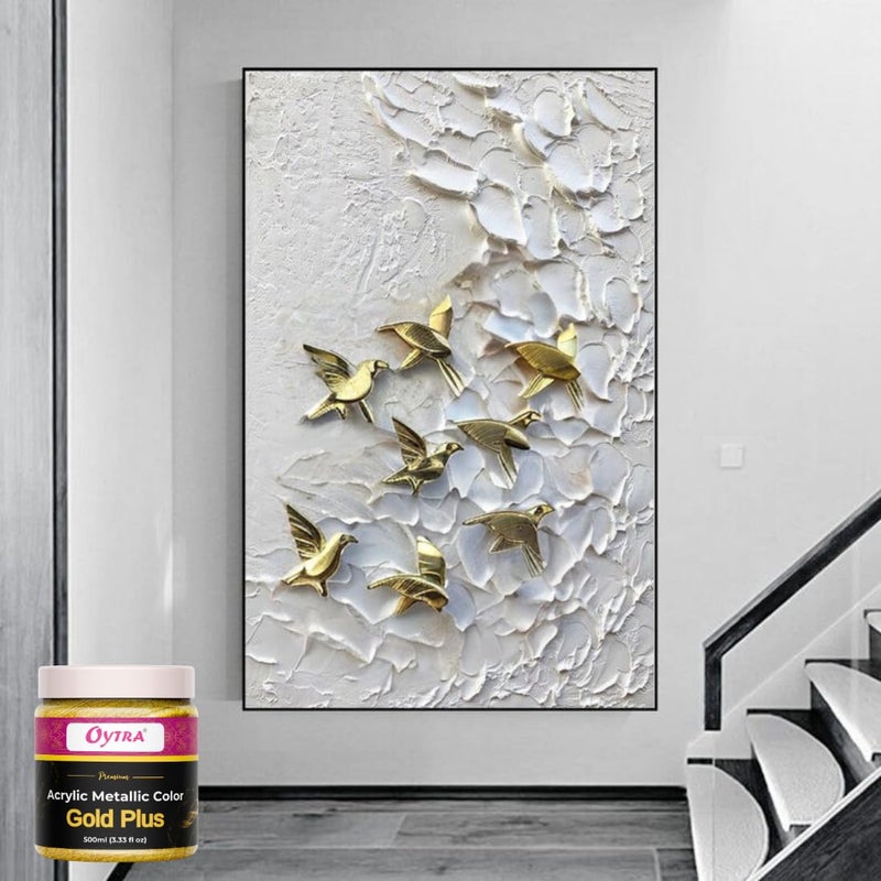 Oytra Metallic Acrylic Paint Gold Color 500 ml Metal for Professionals Artist Hobby Painters DIY Art and Craft Set Painting Drawings on Canvas Glass Wood Wall Car Rock Steel Surfaces - Image 5