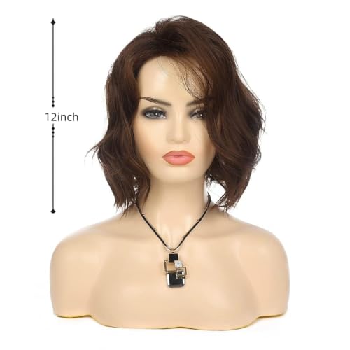Wiwige Short Wavy Brown Bob Wig for Women Synthetic Heat Resistant Side Part Halloween Cosplay Wig - Image 5