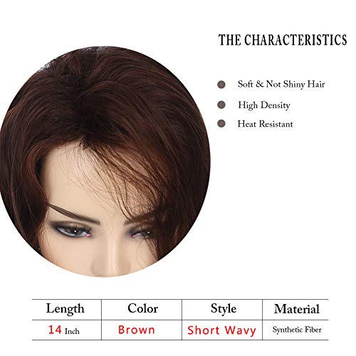Wiwige Short Wavy Brown Bob Wig for Women Synthetic Heat Resistant Side Part Halloween Cosplay Wig - Image 3
