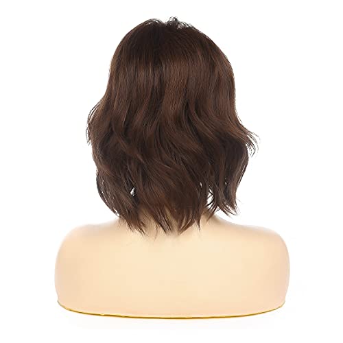 Wiwige Short Wavy Brown Bob Wig for Women Synthetic Heat Resistant Side Part Halloween Cosplay Wig - Image 4