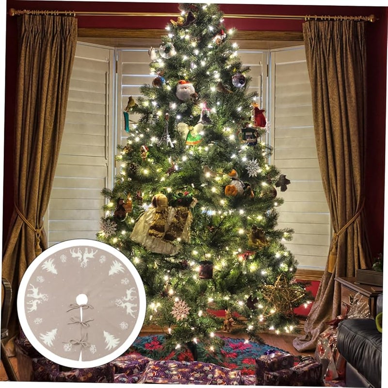 تنورة شجرة الكريسماس المحبوكة بنمط الغزلان البيج غطاء أرضي احتفالي لتزيين المنزل - Image 3