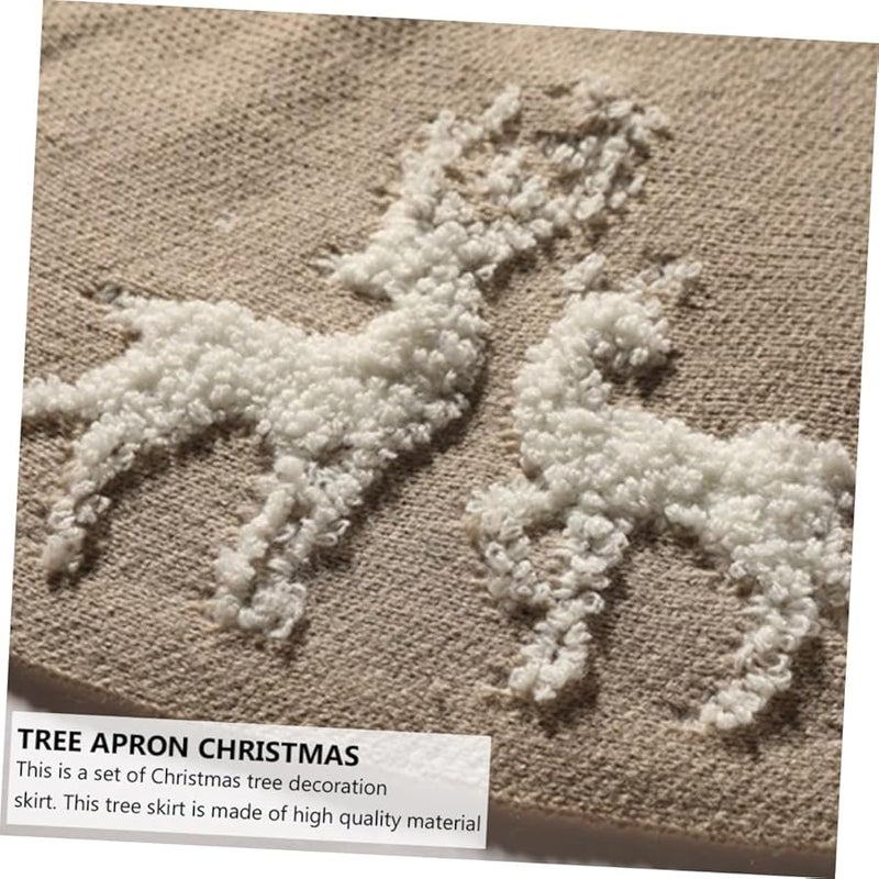 تنورة شجرة الكريسماس المحبوكة بنمط الغزلان البيج غطاء أرضي احتفالي لتزيين المنزل - Image 5