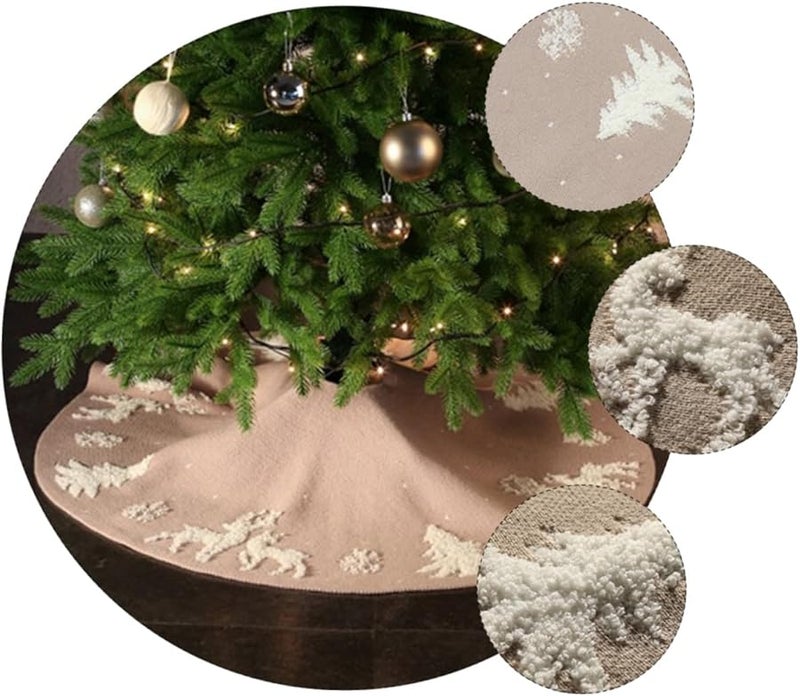 تنورة شجرة الكريسماس المحبوكة بنمط الغزلان البيج غطاء أرضي احتفالي لتزيين المنزل - Image 4