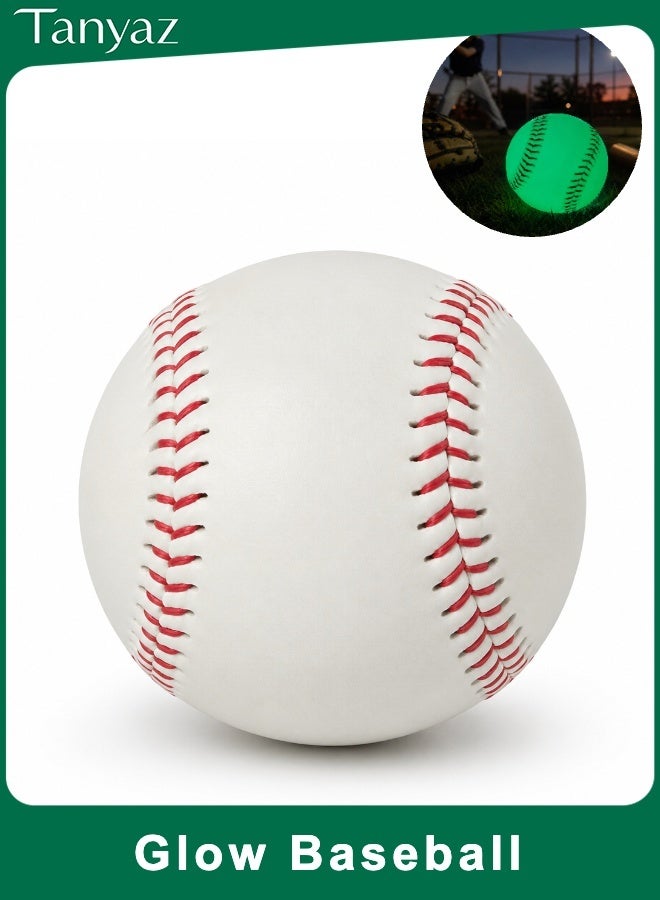 Tanyaz Glow in the Dark Baseball, PVC Practice Baseball, White Night Training Ball, Red Stitch Baseball for Outdoor Practice (7.5*7.5*7.5 CM) - Image 1