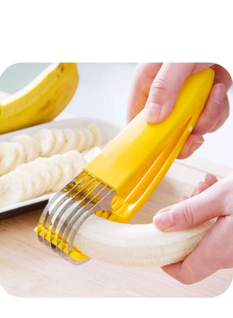 SYOSI Banana Slicer ABS Stainless Steel Fruit Salad Peeler Cutter Dishwasher Safe Kitchen Tools For Cucumber Sausage Strawberry Yellow - Image 1