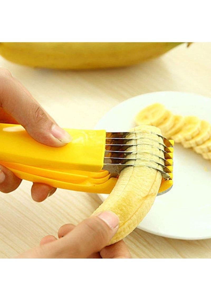 SYOSI Banana Slicer ABS Stainless Steel Fruit Salad Peeler Cutter Dishwasher Safe Kitchen Tools For Cucumber Sausage Strawberry Yellow - Image 2