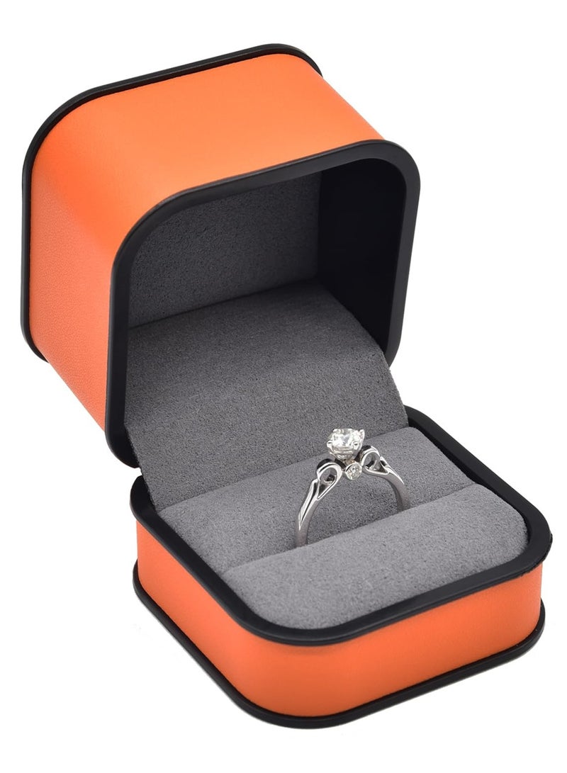 Excefore Small Ring Box, Square Leather Suede Jewelry Ring Bearer Box, Premium Gorgeous Fashion Engagement Wedding Ring Box for Proposal, Ceremony, Anniversary, Gift, Sun Orange - Image 1