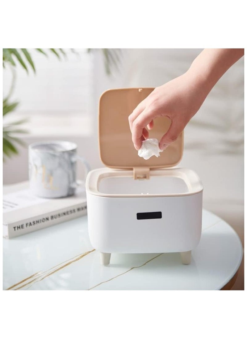 AVIAXO Polypropylene Square Style Mini Trash Can, Push Top Trash Can With Lid, Modern Dustbin For Home Or Office, Desk, Kitchen, Bedroom, Press-Top