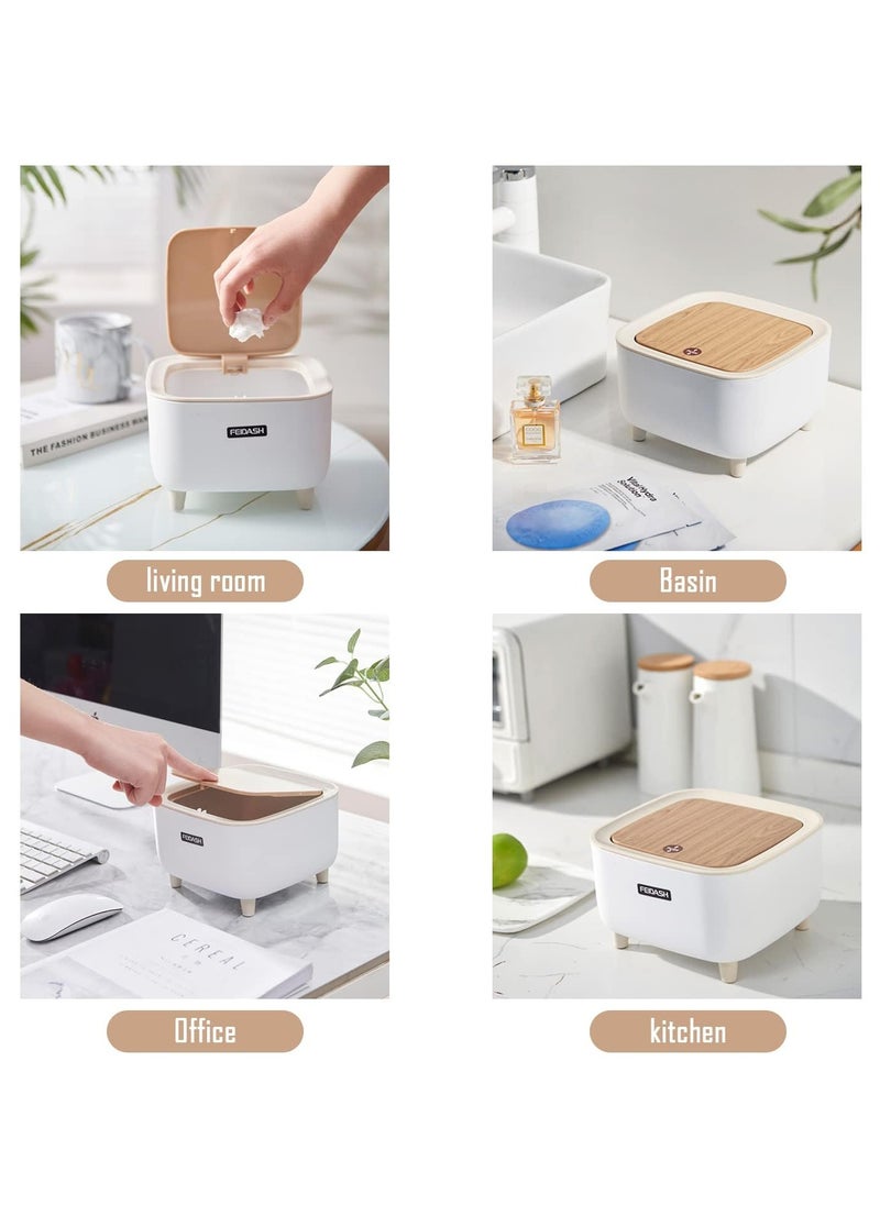 AVIAXO Polypropylene Square Style Mini Trash Can, Push Top Trash Can With Lid, Modern Dustbin For Home Or Office, Desk, Kitchen, Bedroom, Press-Top