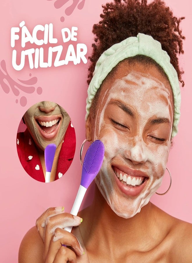 G.FIDEL فرشاة تقشير الوجه 2 في 1 من جي. فيديل مع ملعقة سيليكون وشعيرات ناعمة - أداة تنظيف عميقة للمسام وتقشير لطيف للوجه للنساء والرجال - أداة للعناية بالبشرة ذات وجهين (بنفسجي) - Image 3