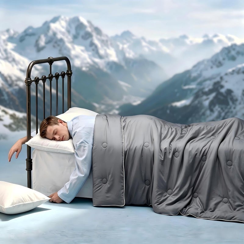 Cooling Comforter Queen Size - Double-Sided Cold Tech, Summer Blanket for Hot Sleepers, Soft Silk-Like, Breathable, Lightweight