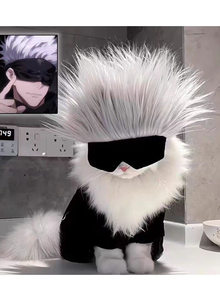 A.M Jujutsu Battle Gojo Satoru Pet Eye Mask Supplies Cat COS Headset Hat Decoration Headwear Photography Dog Wig - Image 1