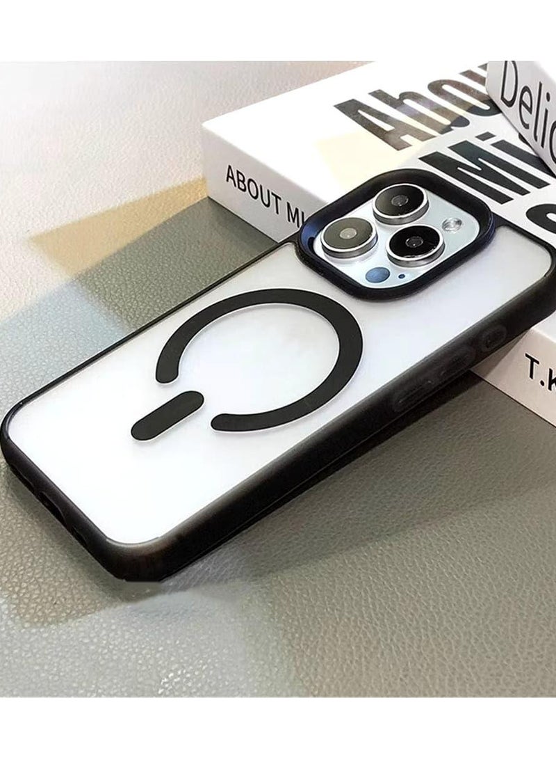 جراب Magsafe لهاتف iPhone 15 Pro بغطاء شفاف ودعم شحن لاسلكي مغناطيسي، حماية ضد الصدمات والخدوش لهاتف iPhone 15 Pro  - اسود  - Image 2